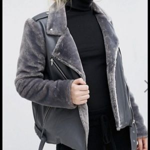 Vegan leather and fur jacket
